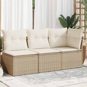 Garden Sofa with Cushions 3-Seater Beige Poly Rattan