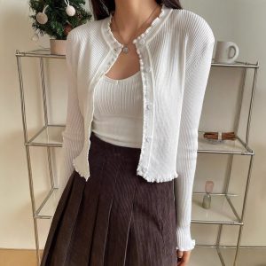 Solid Color Stringy Selvedge Sweater Coat For Women