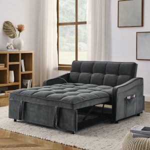 Loveseat Sofa Bed Pull-out, Adjustable Back, Arm Pockets, TypeC & USB Charging