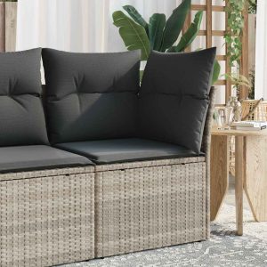 Garden Corner Sofa with Cushions Light Grey Poly Rattan