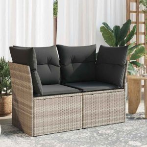 Garden Sofa with Cushions 2-Seater Light Grey Poly Rattan