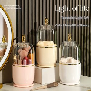 Transparent Makeup Brush Holder Desktop Rotating Dustproof Storage Box