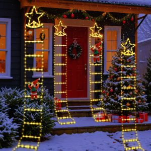 Christmas Old Man Climbing Stairs Five-pointed Star Outdoor Waterproof Holiday Decoration Stairs Colored Lights