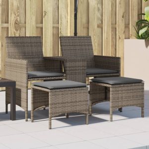 2-Seater Garden Sofa with Table and Stools Grey Poly Rattan