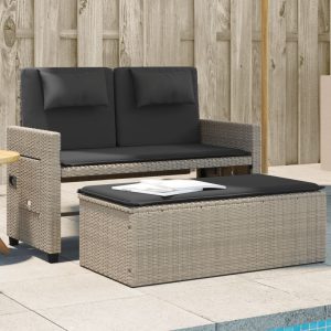 Adjustable Garden Bench with Cushion Light Grey Poly Rattan