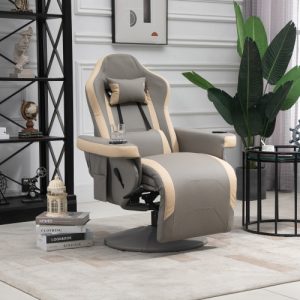 HOMCOM Manual Recliner Armchair PU Leather Lounge Chair W Adjustable Leg Rest, 135 Reclining Function, 360 Swivel, Grey