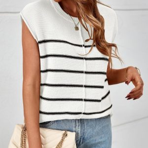 Vest Sleeveless Pullover Striped Seam Bone Stitching Casual Women's Top