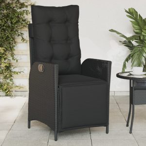 Garden Chair with Footrest Adjustable Black Poly Rattan