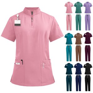 Stand Collar Zipper Doctor Nurse Work Uniforms Suit