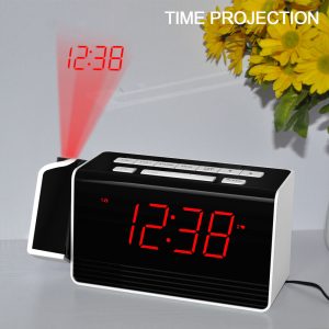 Projection Alarm Clock With 180 Degree Rotatable Projector, FM Radio, Dual Alarm And Dimmer , Bedroom Clock With Red LED Display For Wall Or Ceiling