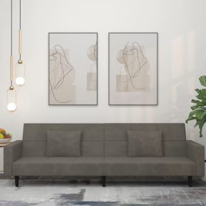 2-seater sofa bed with 2 pillows dark grey velvet