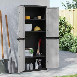 Garden Cabinet Grey and Black 65x37x165 cm PP