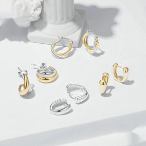 Double Ring Plain Ornament Female Earrings Silver Gold