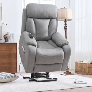 Electric Power Lift Recliner Chair For Elderly, Fabric Recliner Chair For Seniors, Home Theater Seating,Living Room Chair,Side Pocket, Remote Control,Light Gray