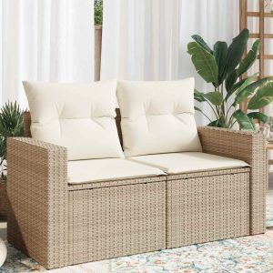 Garden Sofa with Cushions 2-Seater Beige Poly Rattan
