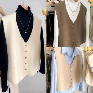 Simple All-match Solid Color And V-neck Knit Casual Women's Vest