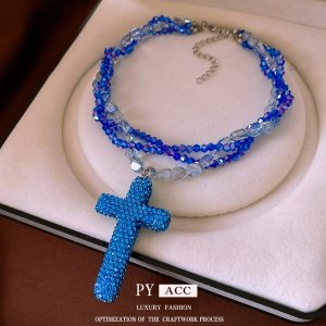 Multi-layer Micro Glass Bead Beaded Diamond-studded Necklace