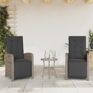 Garden Chairs with Footrest 2 pcs Adjustable Grey Poly Rattan