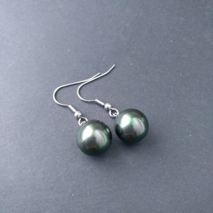 Elegant Tahidi Black Pearl Women's Large Simple Fresh Water Shell Pearl Earrings