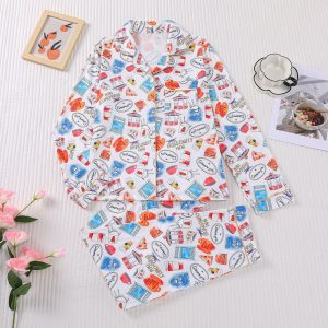 Women's Pajamas Printing Lapel Long-sleeved Trousers Homewear