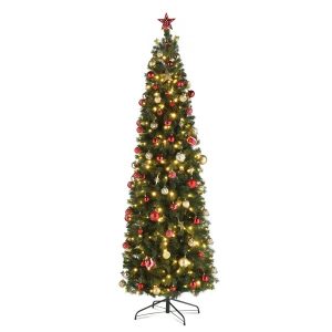7.5ft Pencil Shape Automatic Tree Structure PVC Material 1090 Round Heads 350 Lights Warm Color With Colorful 10 Modes, Christmas Tree Green