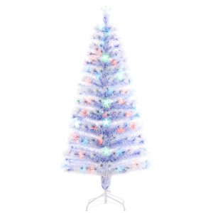 5ft Xmas Tree Pre-Lit LED Optical Fiber Christmas Tree Artificial Seasonal Decoration W Stand Winter Holiday Decor
