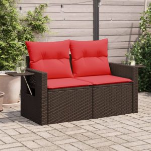 Garden Sofa with Cushions 2-Seater Brown Poly Rattan