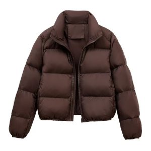 Solid Color Short Kendou Style Women's Autumn And Winter Coat Fashionable Thick Warm Zipper Puffer Coat