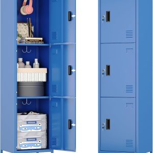 Aobabo Door Metal Storage Locker With Lock, Steel Locker With Name Card Holder And Metal Leg For School, Home, Office, Playroom, Assembly Required, Blue