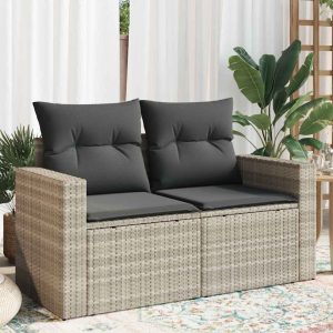 Garden Sofa with Cushions 2-Seater Light Grey Poly Rattan