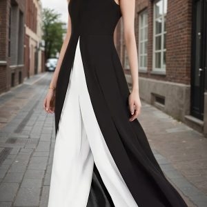 2025 New Jumpsuit, Black And White, Zipper Closure, Women's Clothing