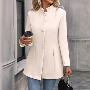 European And American New Fall And Winter Lapels Slim-fit Wool Solid Color Fashion Temperament Coat