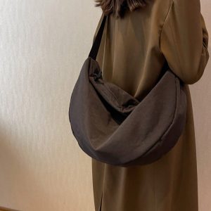 Nylon Bag Women's Single Shoulder Large Capacity Student Class Cloth Bag Commuting Crossbody Dumpling Bag Soft And Simple Canvas Bag
