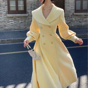 French Style Retro Debutante Style Large Lapel Woolen Coat