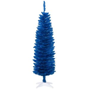 5ft Pencil Christmas Trees, Skinny Artificial Christmas Tree For Xmas Holiday Decor, Deep Blue