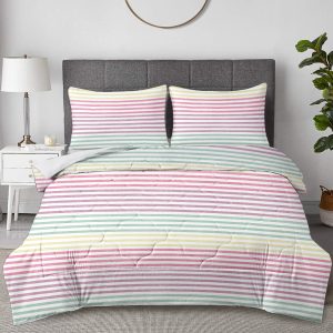 Striped Comforter Set Full Size, Rainbow Comforter Bedding Set Pink Yellow Green Purple 3 Piece, 1 Comforter And 2 Pillow Shams
