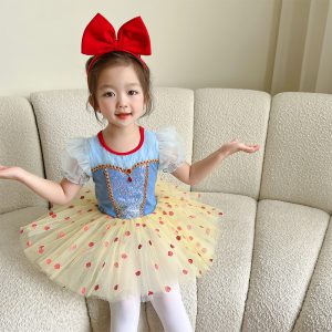 Summer Short Sleeve With Polka Dot Girls Ballet Skirt