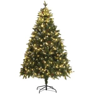 6 Foot Prelit Artificial Christmas Tree With Dual Colour LED Light, Hinged Xmas Tree For Home Office Holiday