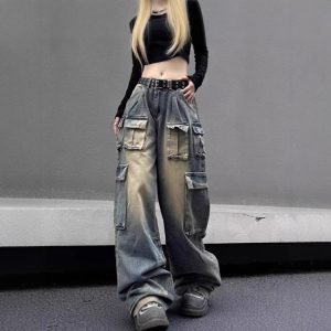 Multi-pocket Loose Multi-pocket Washed Distressed Pants