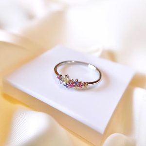 S925 Sterling Silver Colorful Crystals Ring