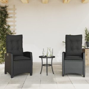 Garden Chairs with Cushions 2 pcs Adjustable Black Poly Rattan