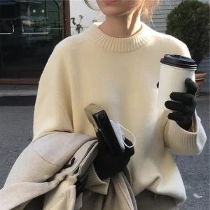 Soft Nuo Gentle Round Neck Pullover Loose Bottoming Sweater For Women