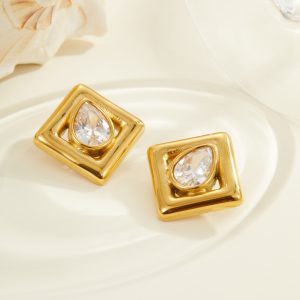 Inlaid Water Drop Zircon Stainless Steel Studs