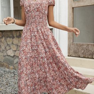 Blossom Chic V-Neck Floral Dress For Women - Soft, Breathable Polyester, Machine Washable, Easy Care, Perfect For Spring, Summer, And Fall Occasions, Everyday Wear, And Outdoor Activities