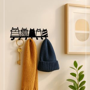 Feline Utility Hooks Wall Organizer W Hooks - Space-Saving Pet Lover Key Rack