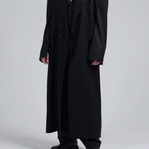 Black Double-breasted Oversized Long Coat