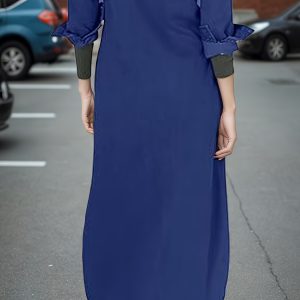 Ladies' Long Shirt Dress With Buttons, Casual Style, Pure Cotton Dress, With Slits In Front And Back For Easy Movement, Machine Washable