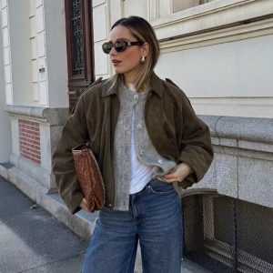 Fashion Suede Texture Effect Pilot Jacket Top