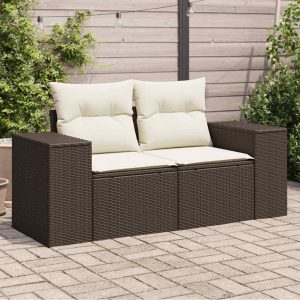 Garden Sofa with Cushions 2-Seater Brown Poly Rattan