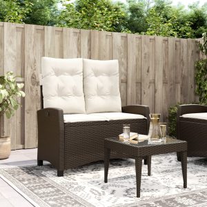 Adjustable Garden Bench with Cushion Brown Poly Rattan